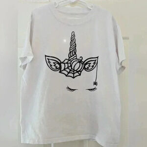 Kids gildan Halloween Unicorn t shirt white. 3/$15